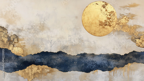 Blend of make-e, ukiyo-e and kintsugi. Background, wallpaper