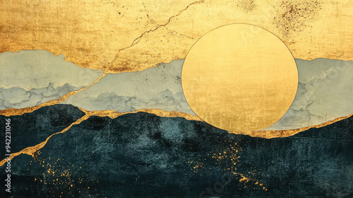 Blend of make-e, ukiyo-e and kintsugi. Background, wallpaper