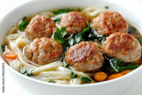 Pregnant Meatballs, A novelty version where a large meatball contains several smaller meatballs inside. isolated on white background