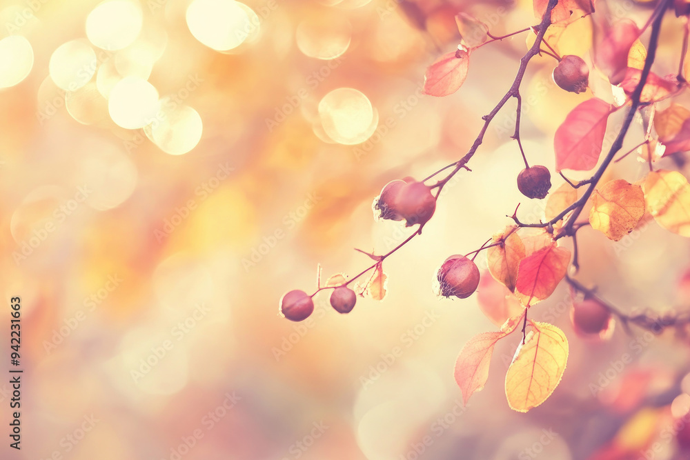 Fototapeta premium fall season leaf scene environmental happiness warm hope life peace ray sunlight bokeh light thanksgiving soft memories vacations maple plant tree