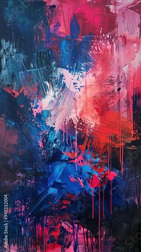 blue, red and pink abstract artwork