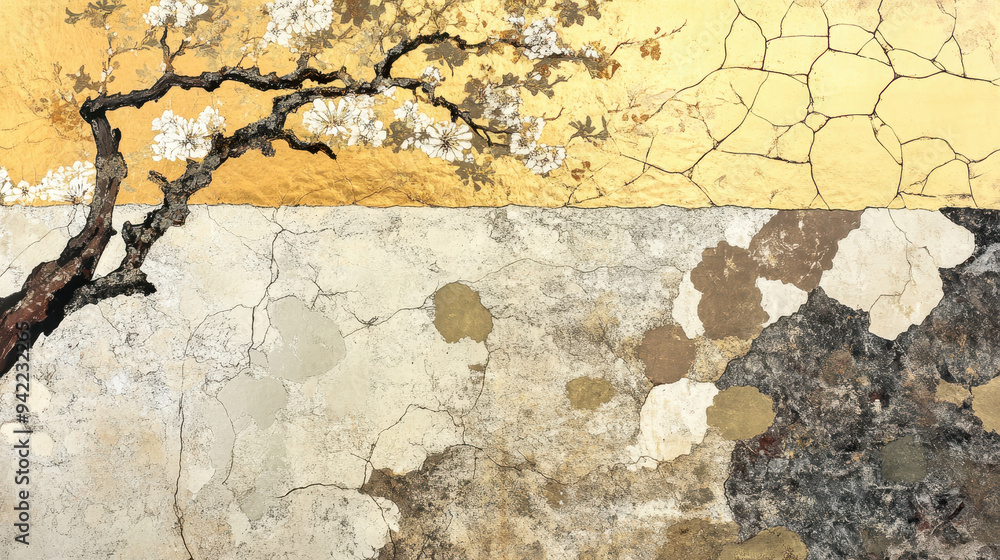 Fototapeta premium Blend of make-e, ukiyo-e and kintsugi. Background, wallpaper