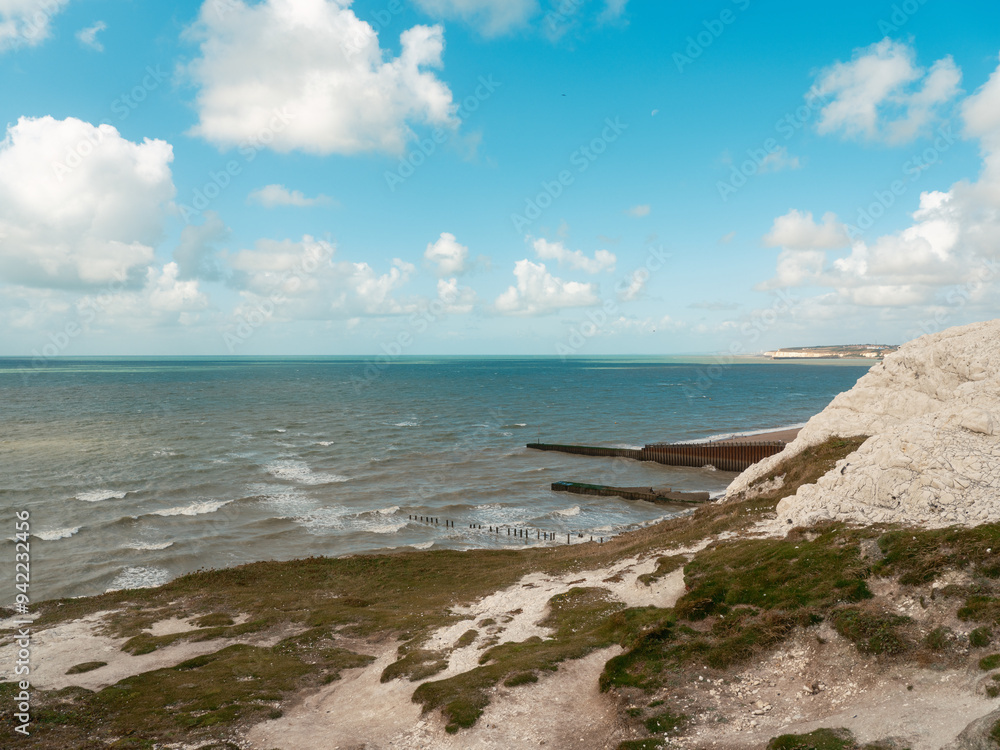 Scenic Coastal View of Seaford Cliffs and Ocean Waves Scenic Coastal View of Seaford Cliffs and Ocean Waves