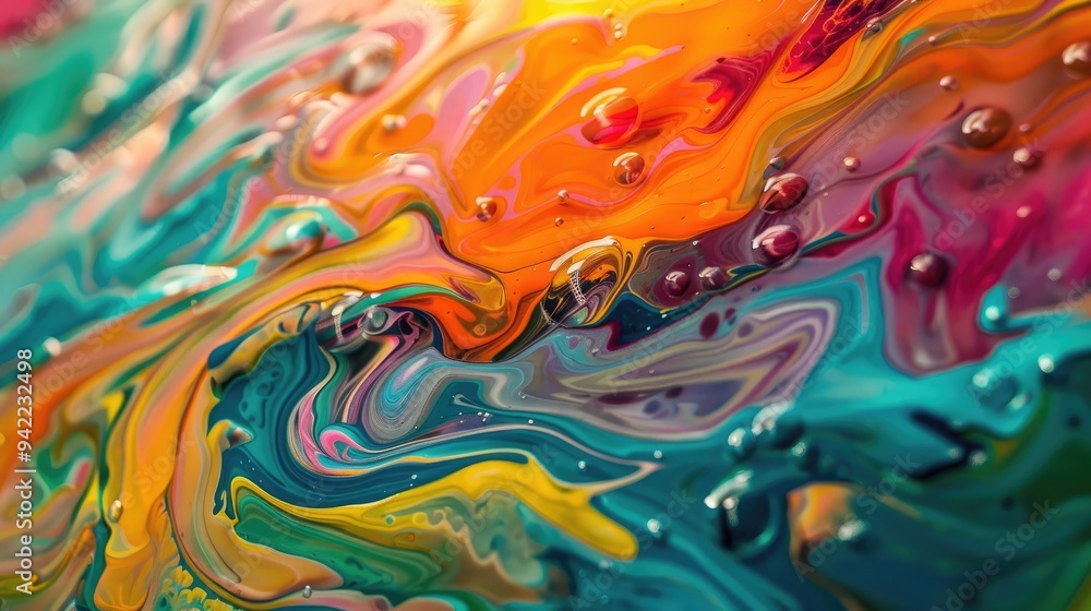 Fototapeta premium Fluid patterns of paint mixing in water creating vibrant swirls