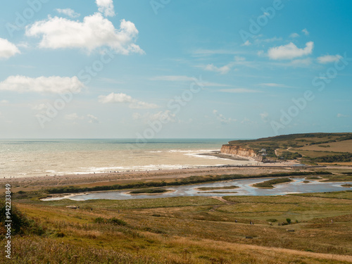 Scenic View of White Cliffs Along the Seven Sisters Coastline