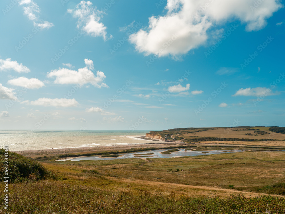 Scenic View of White Cliffs Along the Seven Sisters Coastline Scenic View of White Cliffs Along the Seven Sisters Coastline