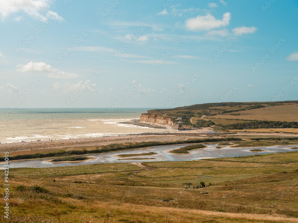 Scenic View of White Cliffs Along the Seven Sisters Coastline