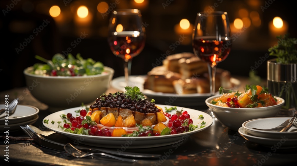Christmas meal, served on the table with decoration christmas Christmas meal, served on the table with decoration christmas