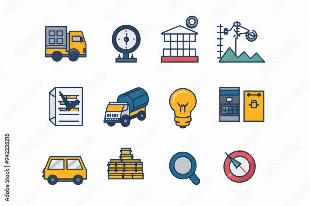 A collection of colorful icons against a clean white background, ideal for use in presentations, reports, or marketing materials A collection of colorful icons against a clean white background, ideal for use in presentations, reports, or marketing materials
