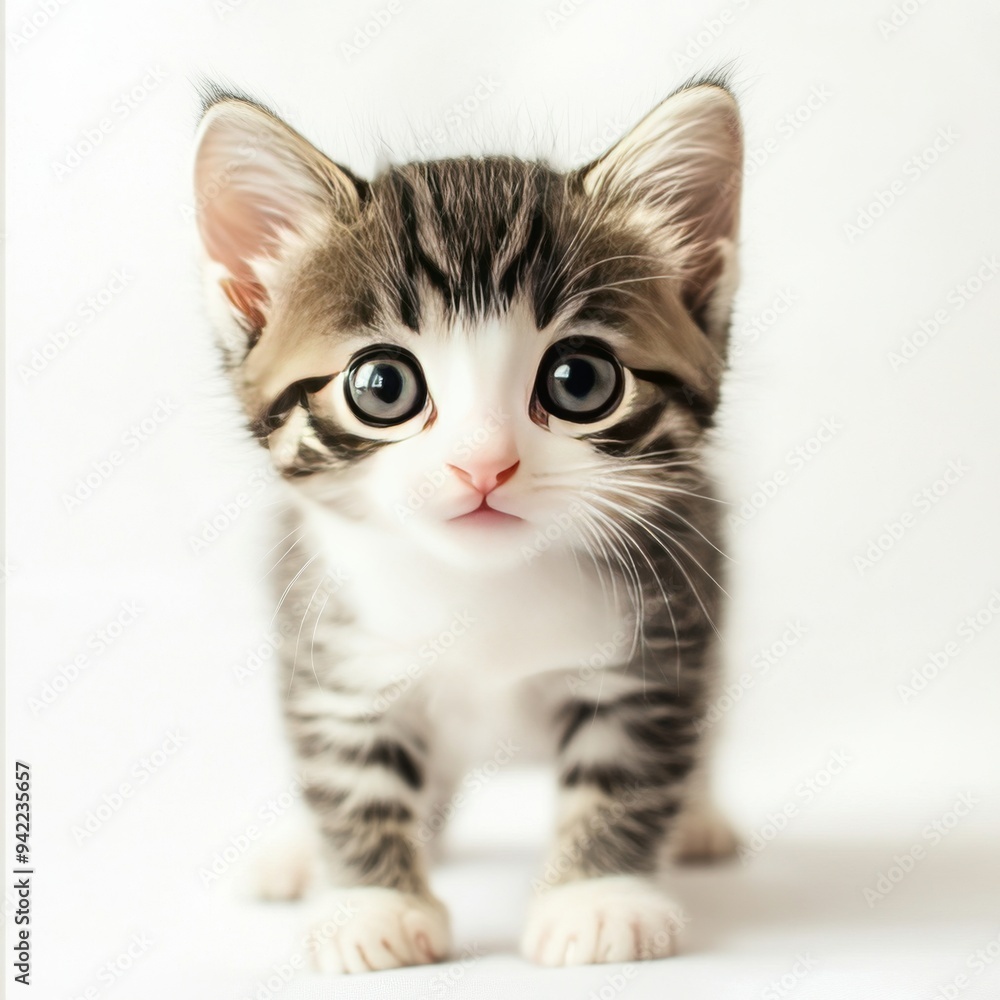 Adorable tabby kitten with big blue eyes looking directly at the camera. Adorable tabby kitten with big blue eyes looking directly at the camera.