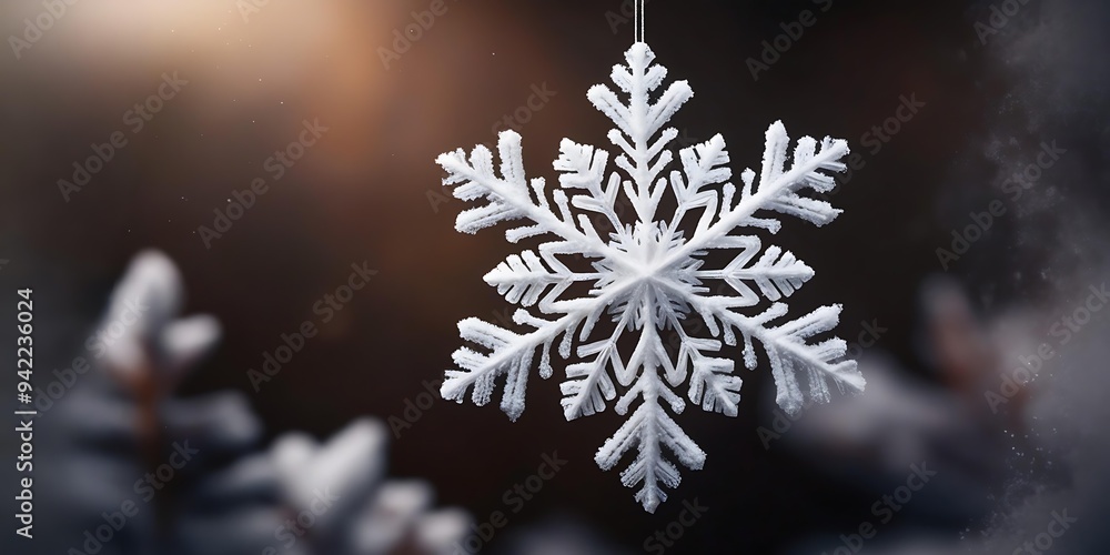 An close-up elegant composition featuring a snowflake centerpiece positioned on a textured black knit fabric, surrounded by gentle bokeh lights that enhance the serene winter scene, ample text space, An close-up elegant composition featuring a snowflake centerpiece positioned on a textured black knit fabric, surrounded by gentle bokeh lights that enhance the serene winter scene, ample text space,