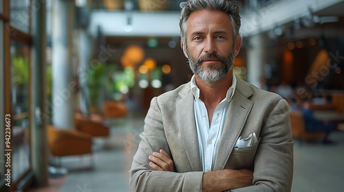 Middle aged businessman dressed classic suit in modern office