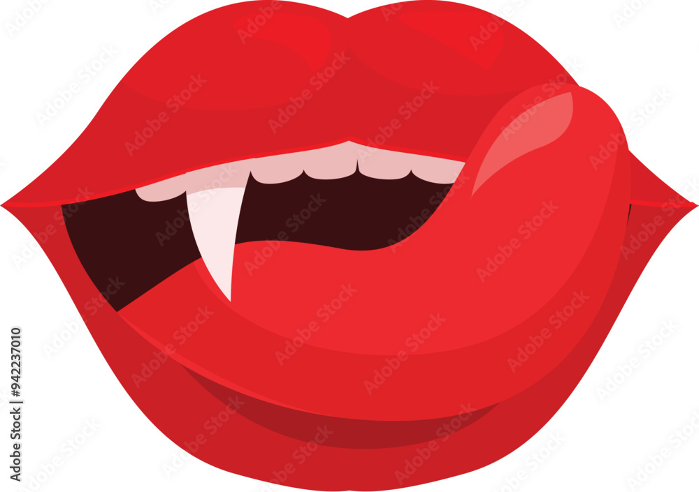 Obraz premium Cartoon illustration of red lips with fangs licking lips