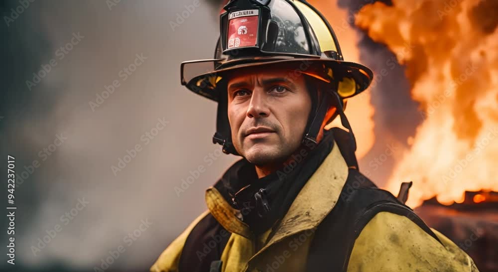 Firefighter on background of fire 4k animation Firefighter on background of fire 4k animation