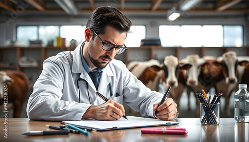 Psychologist writing with pen in dairy at office isolated with white highlights, png photo