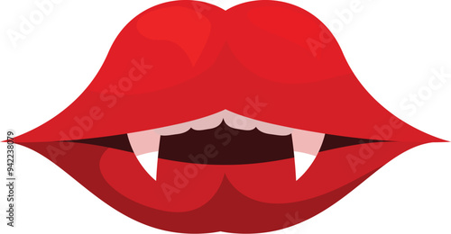Cartoon illustration of red lips showing fangs biting down