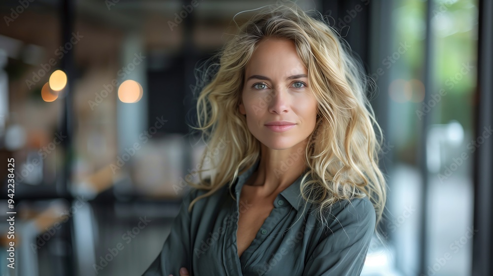Middle aged business woman dressed classic suit in modern office Middle aged business woman dressed classic suit in modern office