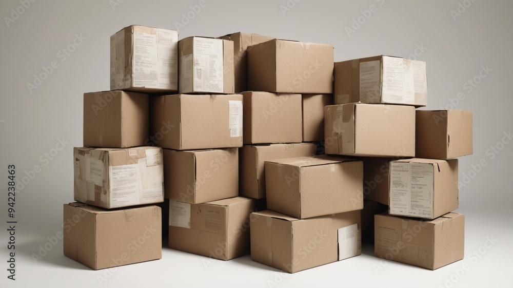 Fototapeta premium Some stacked closed cardboard boxes 