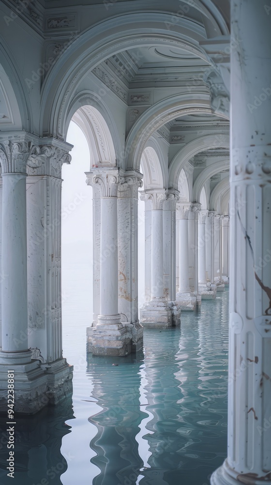 Fototapeta premium white concrete pillars on water