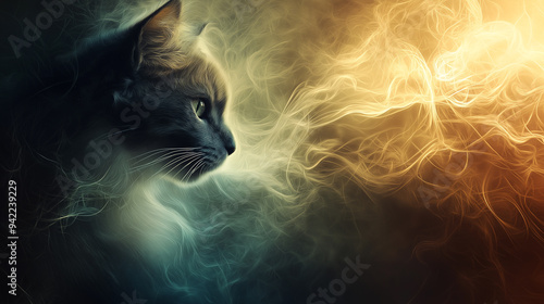 Portrait of a cat. Smoke. Art 