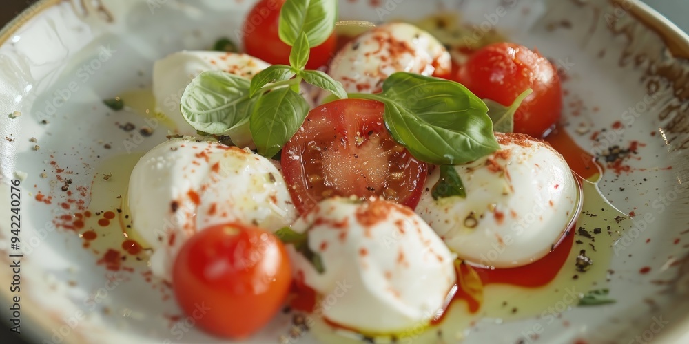 Mozzarella and tomato paste on a plate Mozzarella and tomato paste on a plate