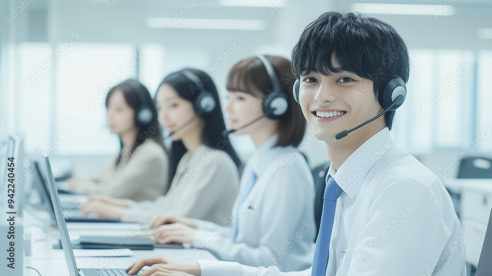 コールセンターで働く日本人オフィスワーカー コールセンターで働く日本人オフィスワーカー