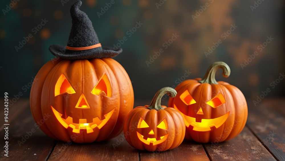 Fototapeta premium halloween jack o lantern pumpkin with copy-space