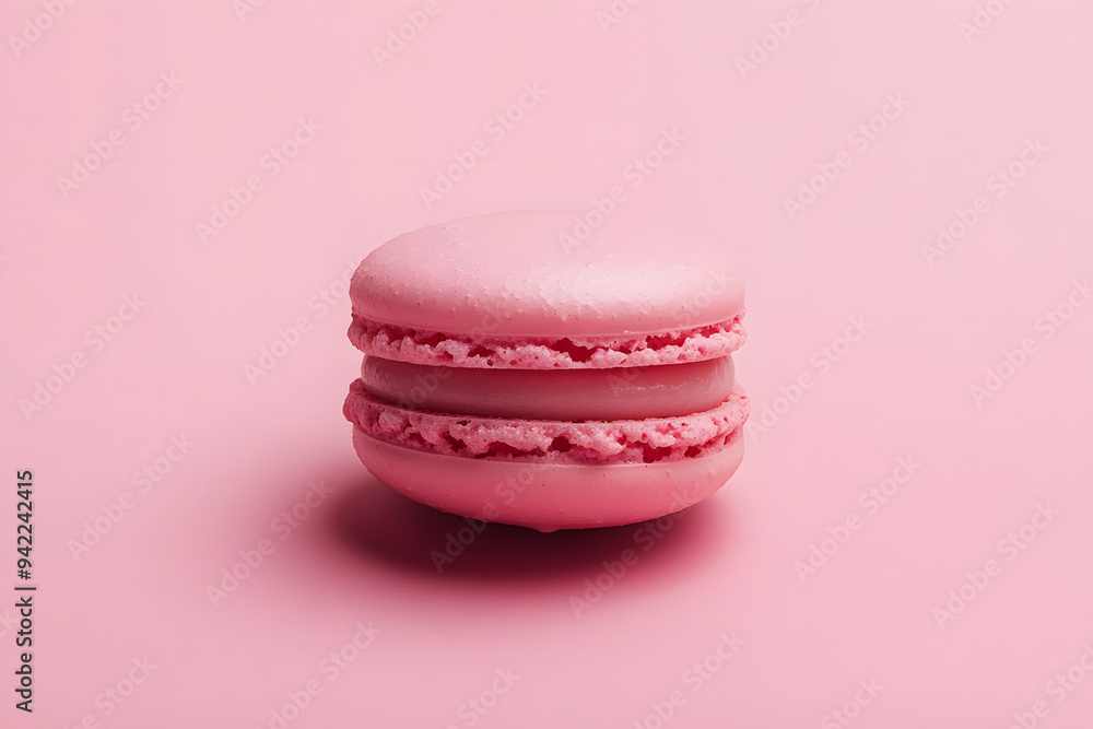 Pink French macaroon in center on pink background Pink French macaroon in center on pink background