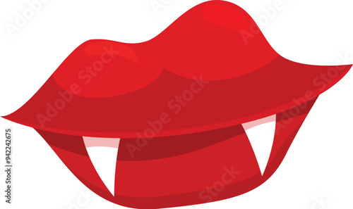Red lips showing fangs are giving a mischievous smile