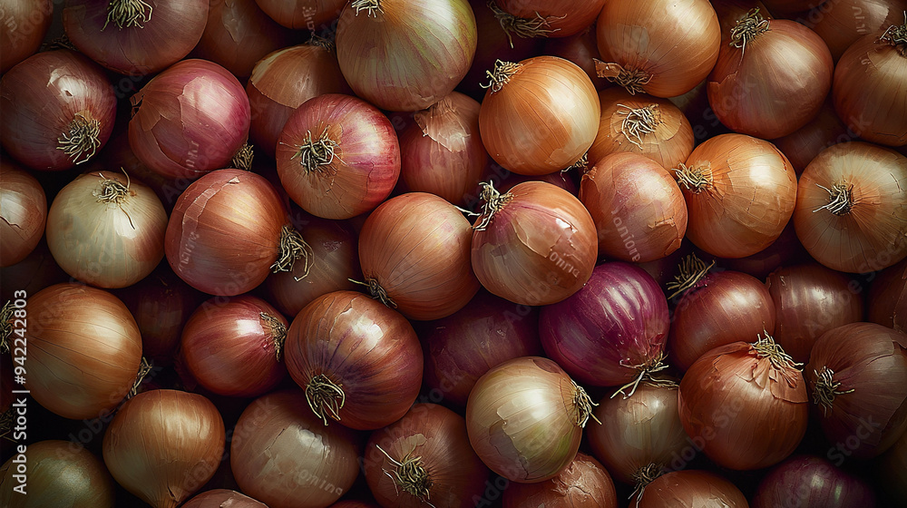 A mound of onions stacked on top of another mound A mound of onions stacked on top of another mound