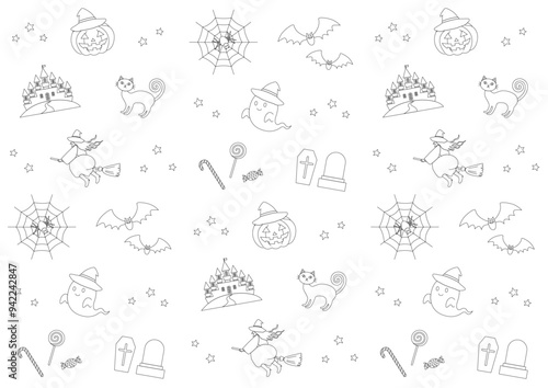 Wallpaper Mural ハロウィンの線画のパターンイラスト_黒
 Torontodigital.ca