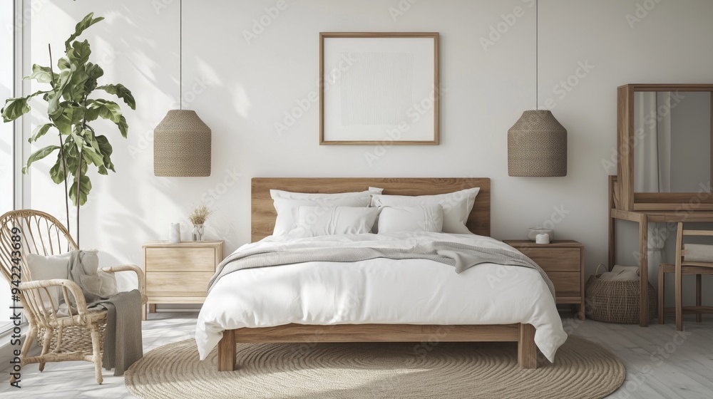 Scandinavian modern bedroom a contemporary take on Scandinavian style. The mood of the room is cozy and inviting. Scandinavian modern bedroom a contemporary take on Scandinavian style. The mood of the room is cozy and inviting.