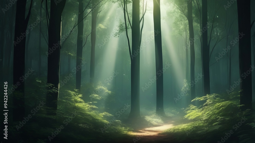 Naklejka premium rays of light in forest