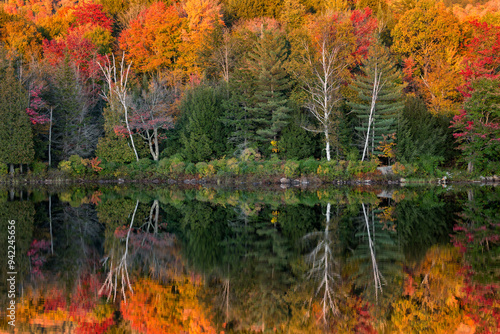 USA, New York, Adirondacks. Reflections at sunset on a quiet spot near Tupper Lake photo