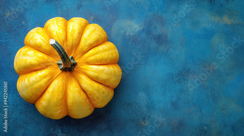 Wallpaper Mural bright yellow pumpkin on blue textured background, top view Torontodigital.ca