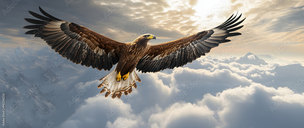Fototapeta premium Eagle in flight above the clouds