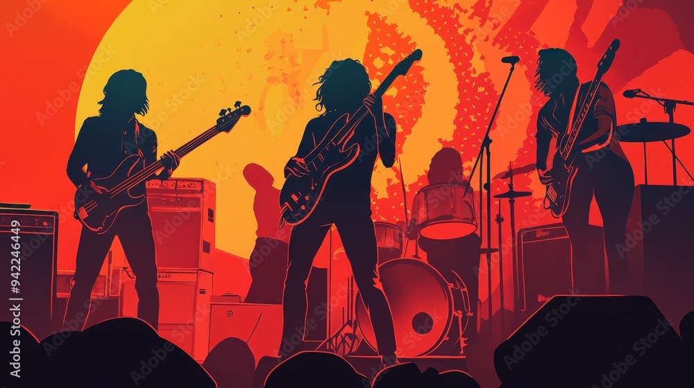 Fototapeta premium Vibrant Retro Concert Posters for Fabulous Rock Bands of the 70s and 80s