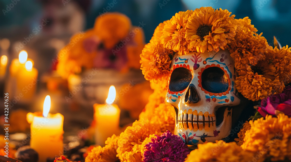 Day of the Dead Celebration with Colourful Skulls Day of the Dead Celebration with Colourful Skulls