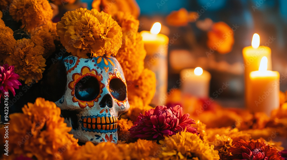 Day of the Dead Altars with Flowers and Candles Day of the Dead Altars with Flowers and Candles