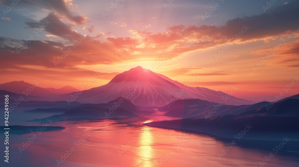 A mountain range with a sun setting behind it A mountain range with a sun setting behind it