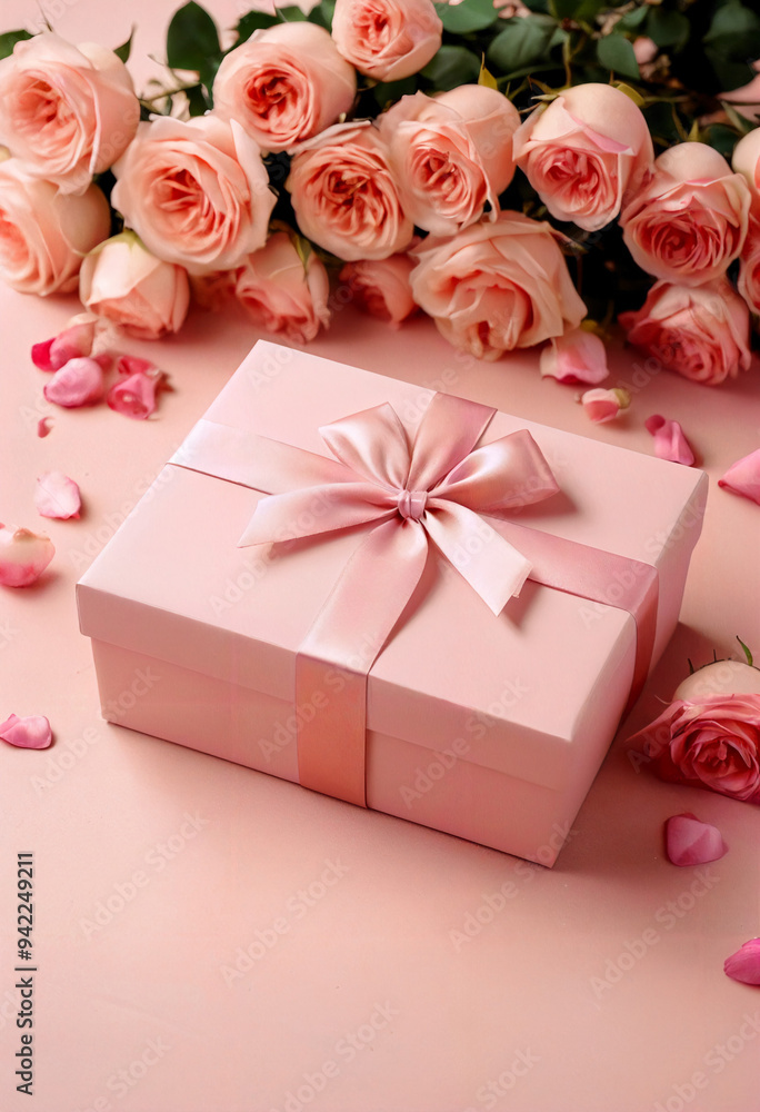 Present box with flowers in a romantic environment Present box with flowers in a romantic environment