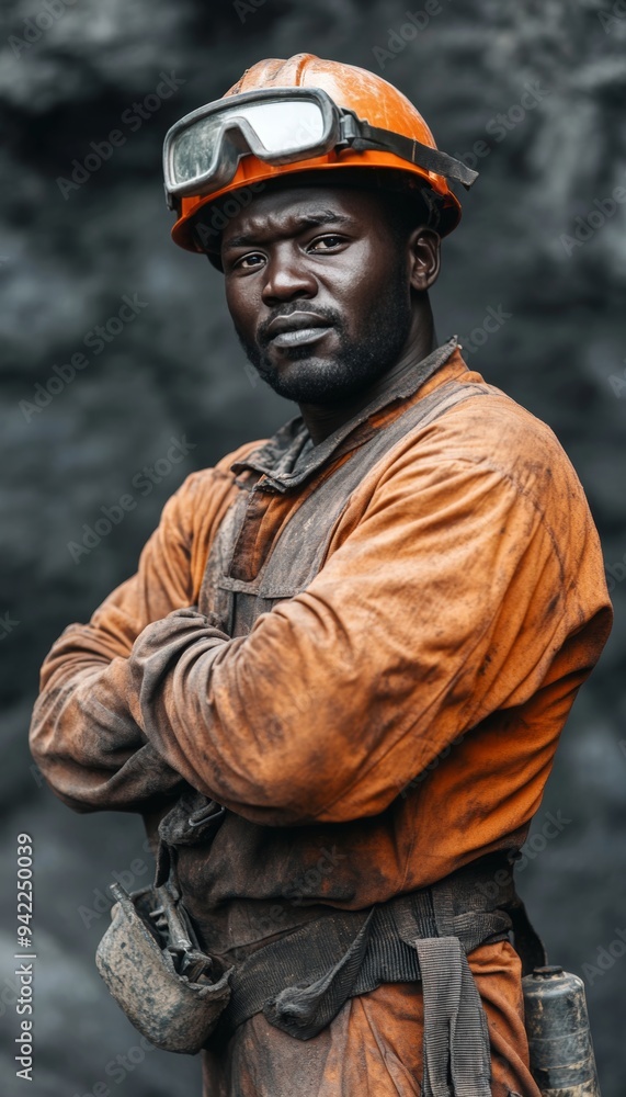 Young african male miner in protective gear working at a coal mine for safety and efficiency Young african male miner in protective gear working at a coal mine for safety and efficiency