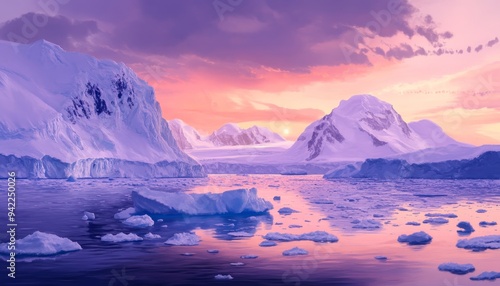 Breathtaking sunset over antarctic glaciers in anime style a digital masterpiece