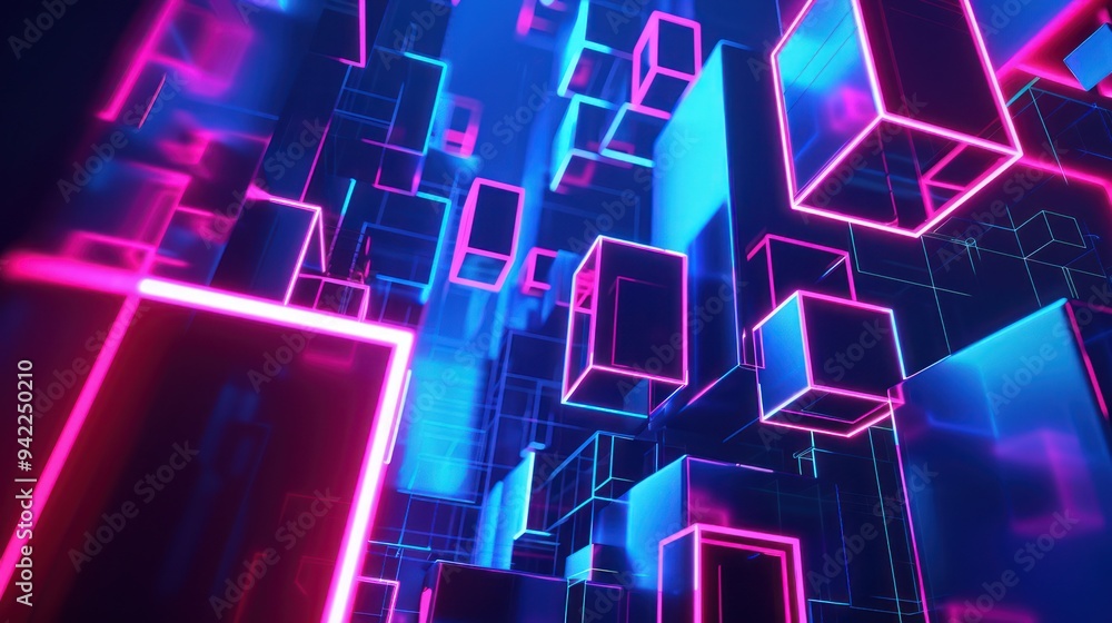 Neon Glow Cubes 3D Abstract Neon Glow Cubes 3D Abstract