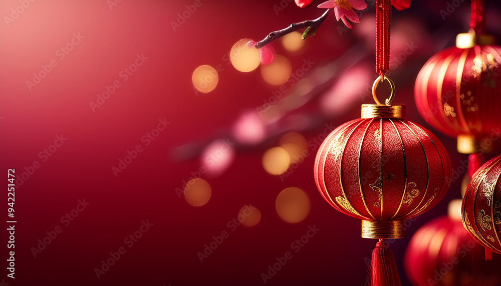 Background with copy space with chinese new year theme with red colors and flowers
Background with copy space with chinese new year theme with red colors and flowers