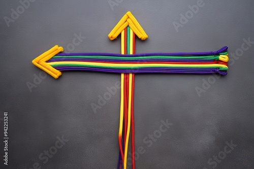 Colorful Cords Forming a Directional Arrow for Guidance and Teamwork photo