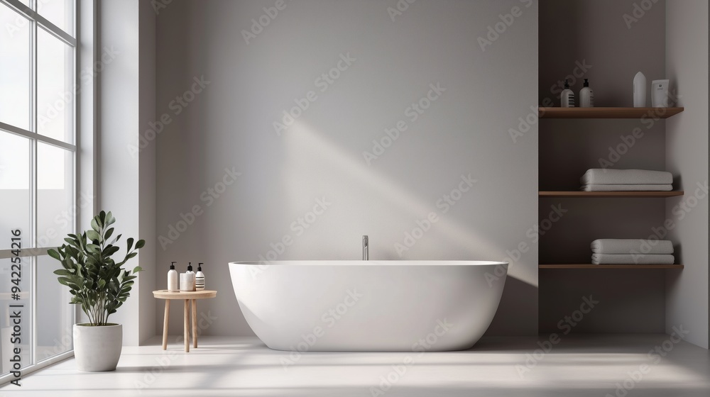 Minimalist bathroom is bright and airy, simple furnishings. Minimalist bathroom is bright and airy, simple furnishings.
