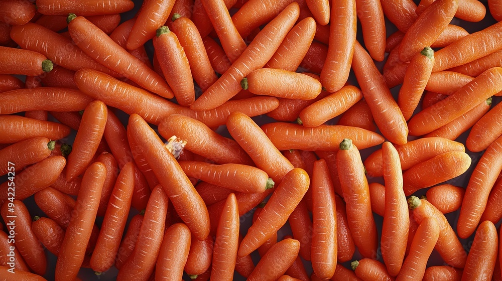 Carrots piled high on white countertop, adjacent to another stack Carrots piled high on white countertop, adjacent to another stack