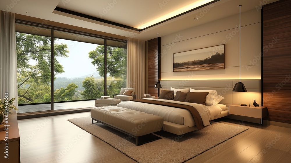 Modern bedroom. The room has a modern and minimalist design. Modern bedroom. The room has a modern and minimalist design.