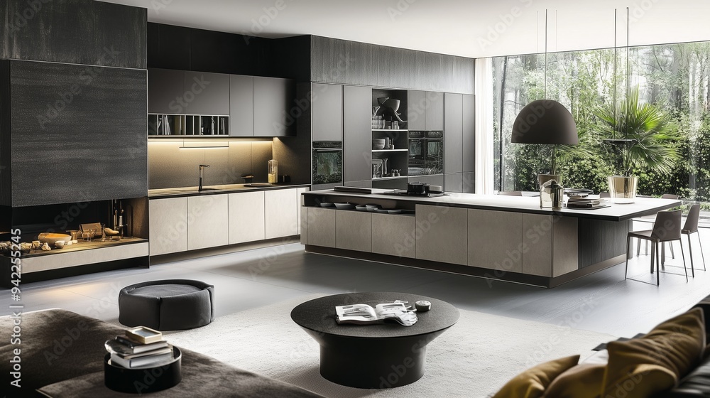 Modern kitchen. The room has a modern and minimalist design. Modern kitchen. The room has a modern and minimalist design.